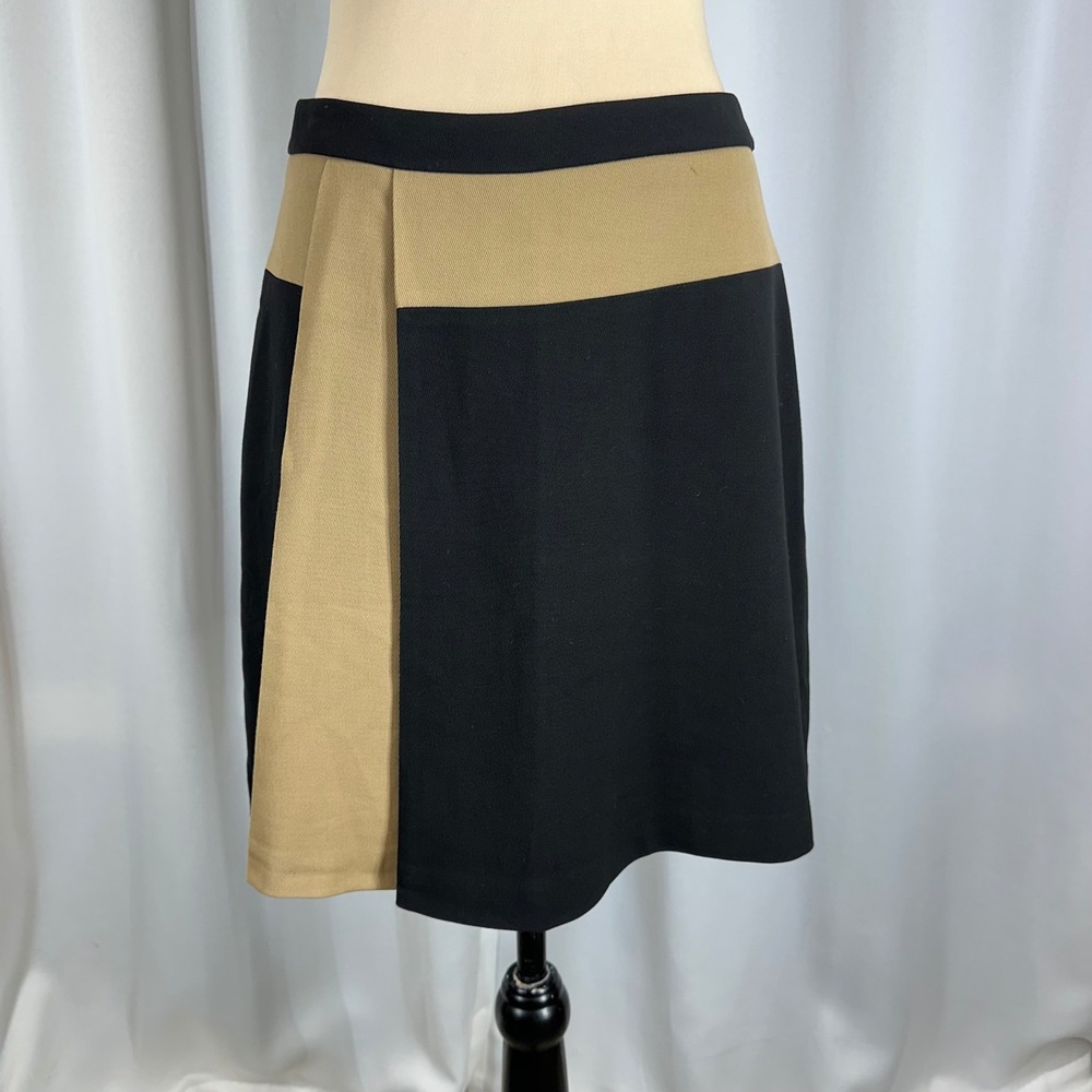 Clubβ Monaco Skirt Womens 4 Black Tan Colorblock A-Line Knee Workwear